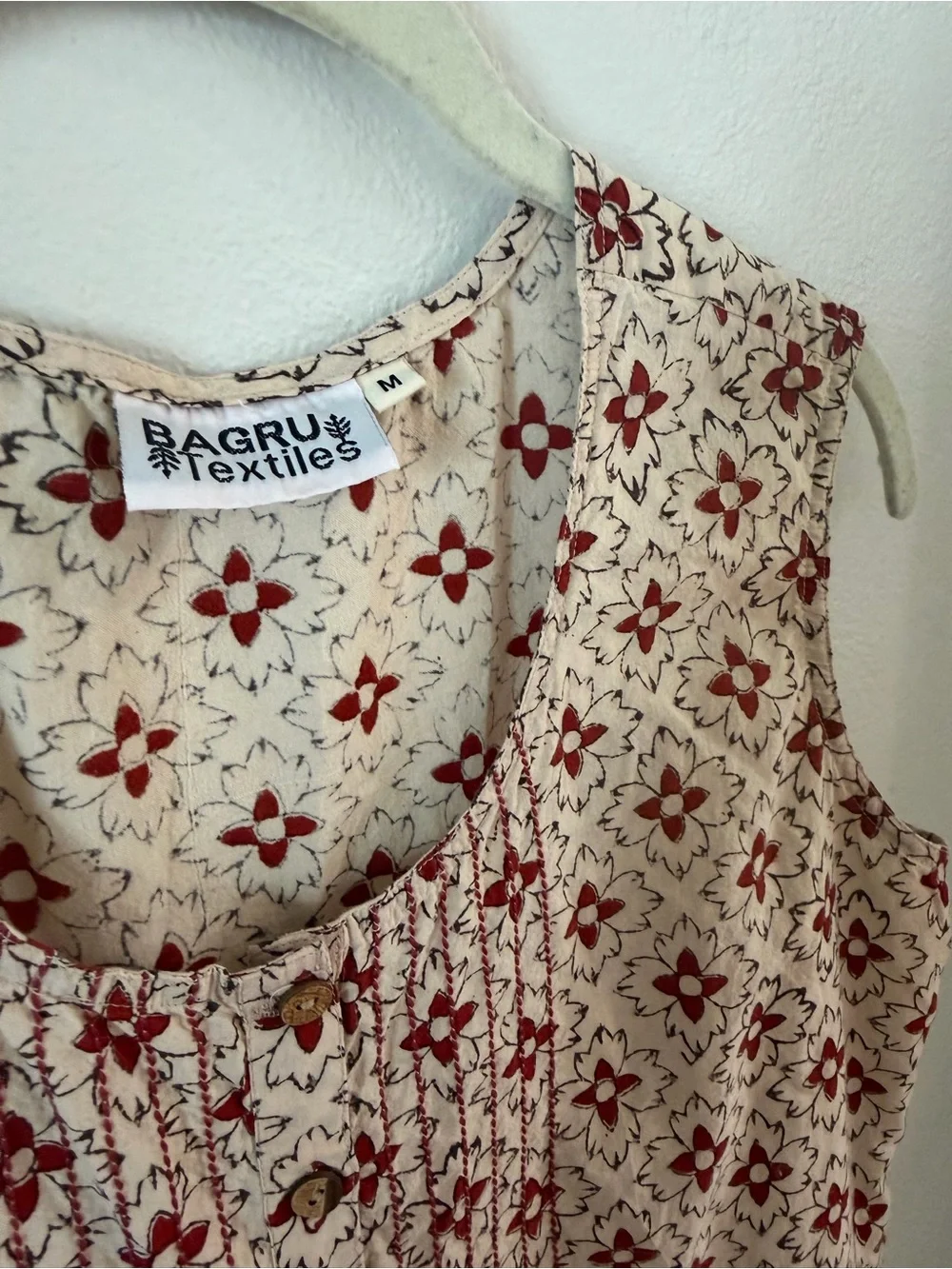 Bagru Cotton Block Print Midi Dress | Boho Cottagecore Floral | Size M - Picture 3 of 3